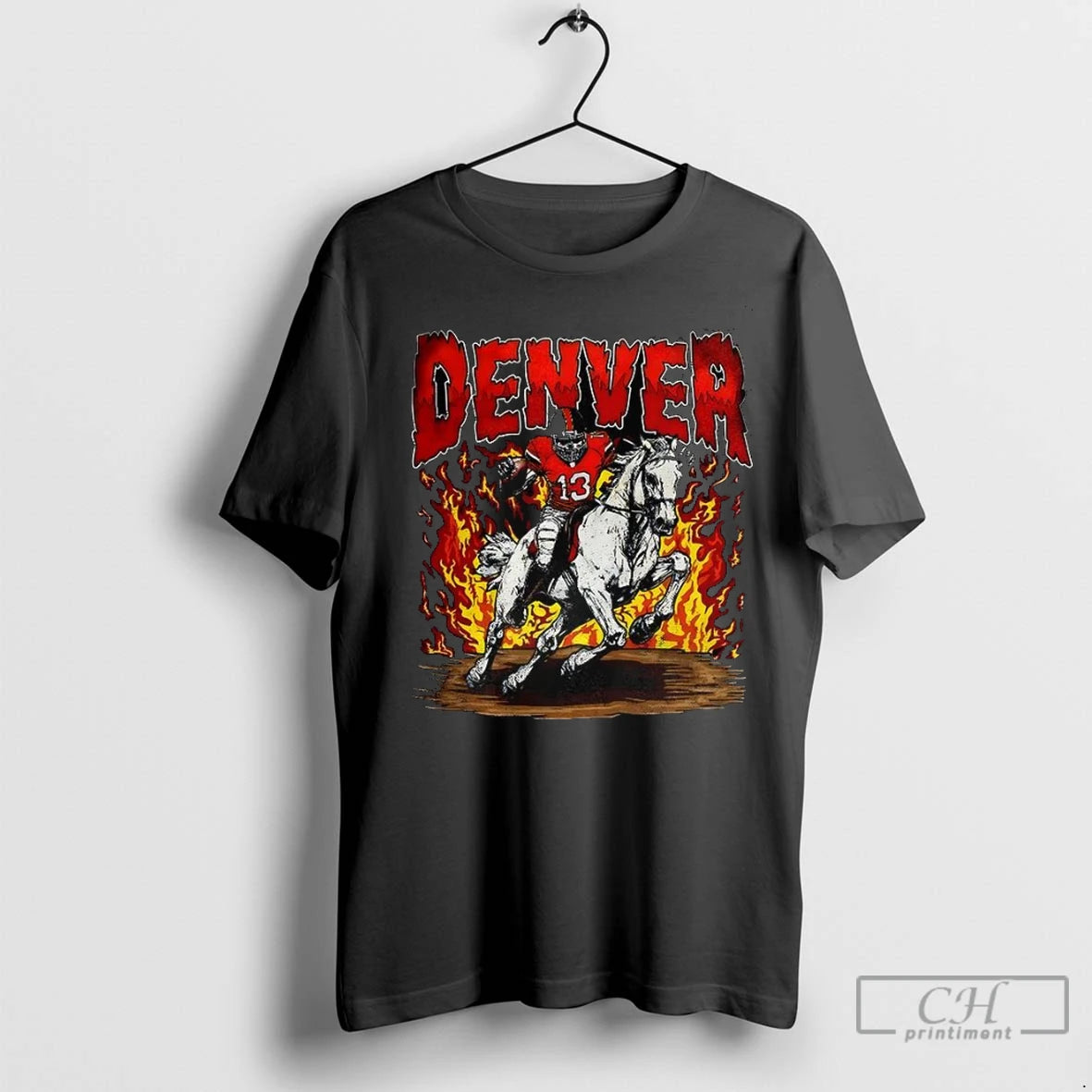 Premium Denver Bronco Football Skeleton Riding Horse Vintage