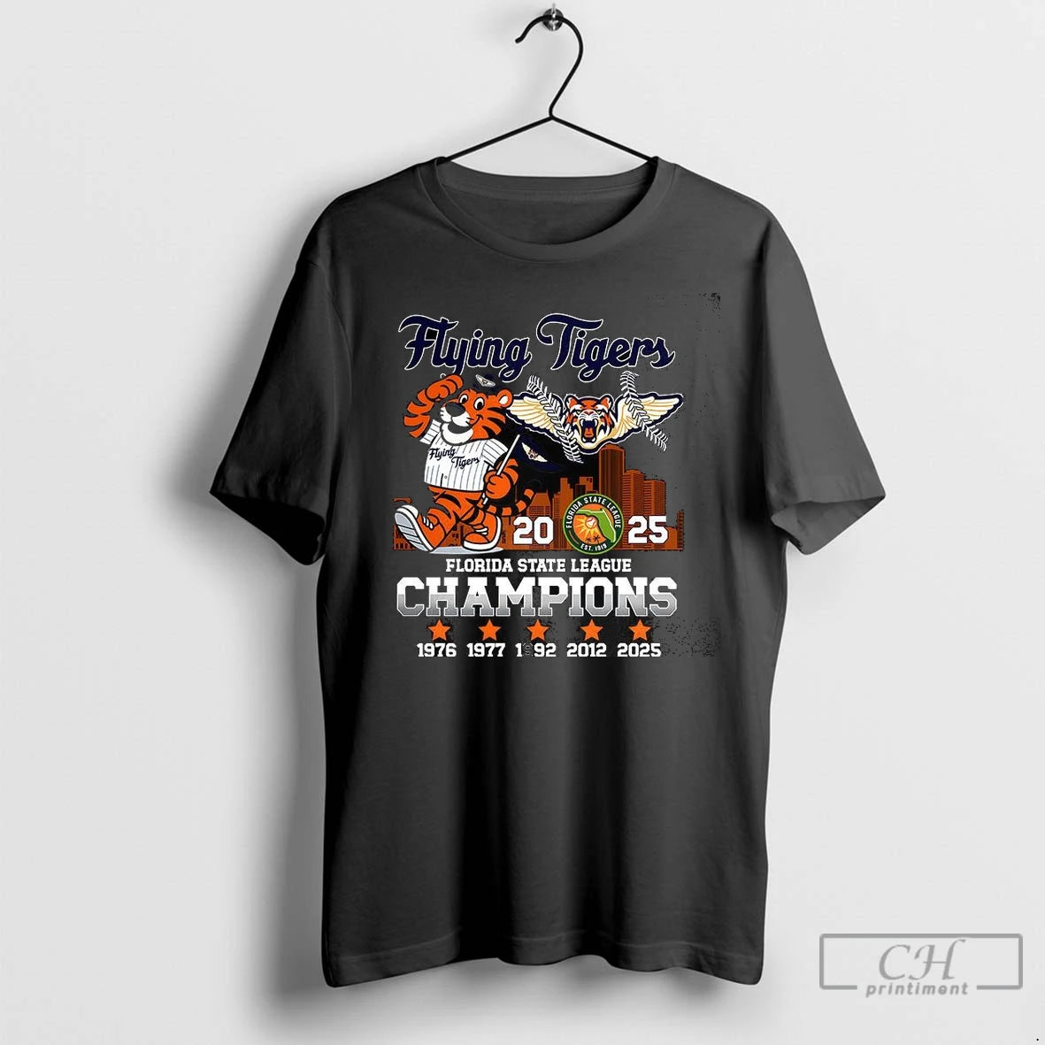 Premium Lakeland Flying Tigers Baseball Florida State League Champions 2025 Mascot Skyline