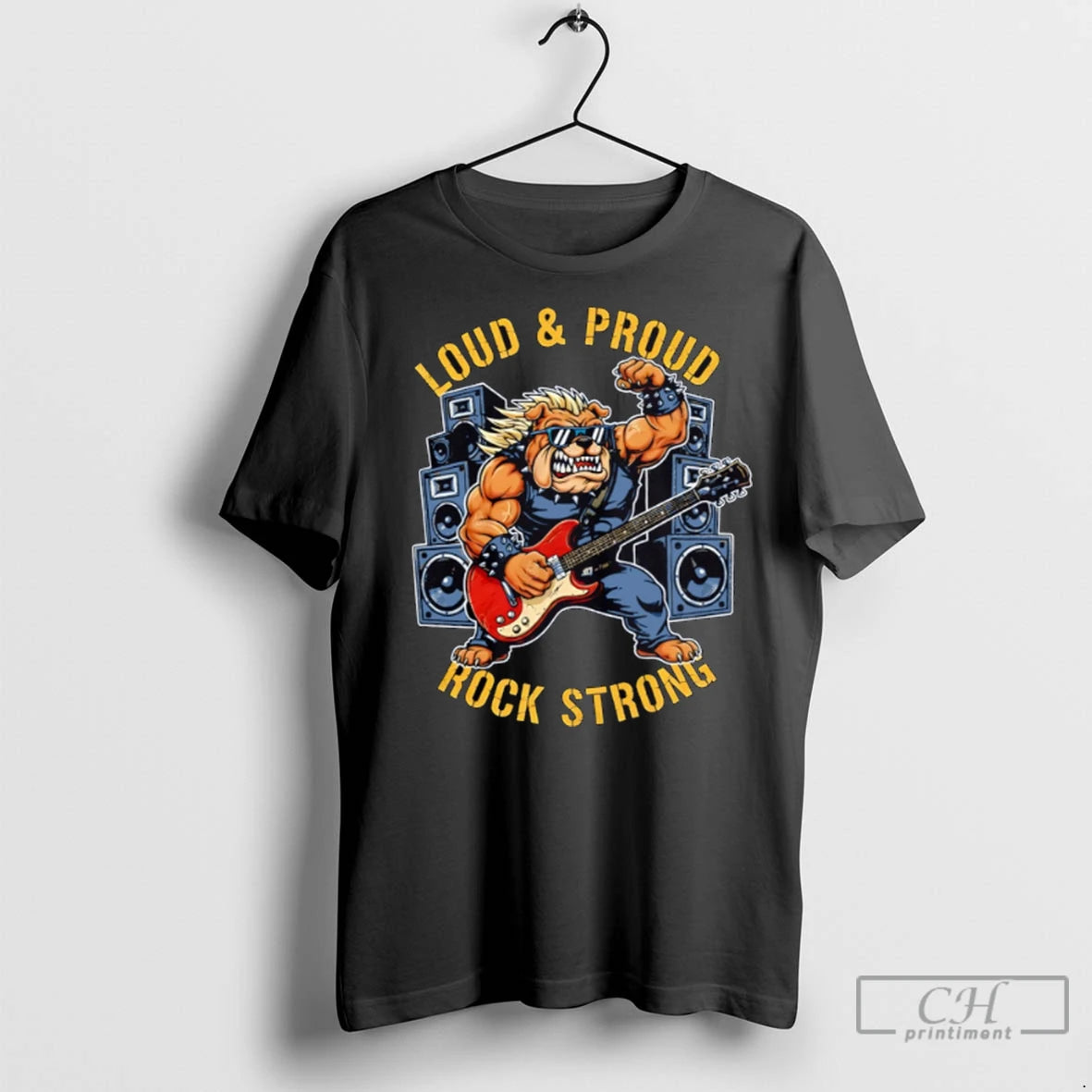 Premium Rock Music Bulldog Guitarist Loud And Proud Rock Strong