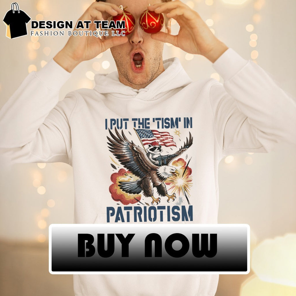 Raccoon eagle American flag rifle I put the ’tism in patriotism 4th of July shirt