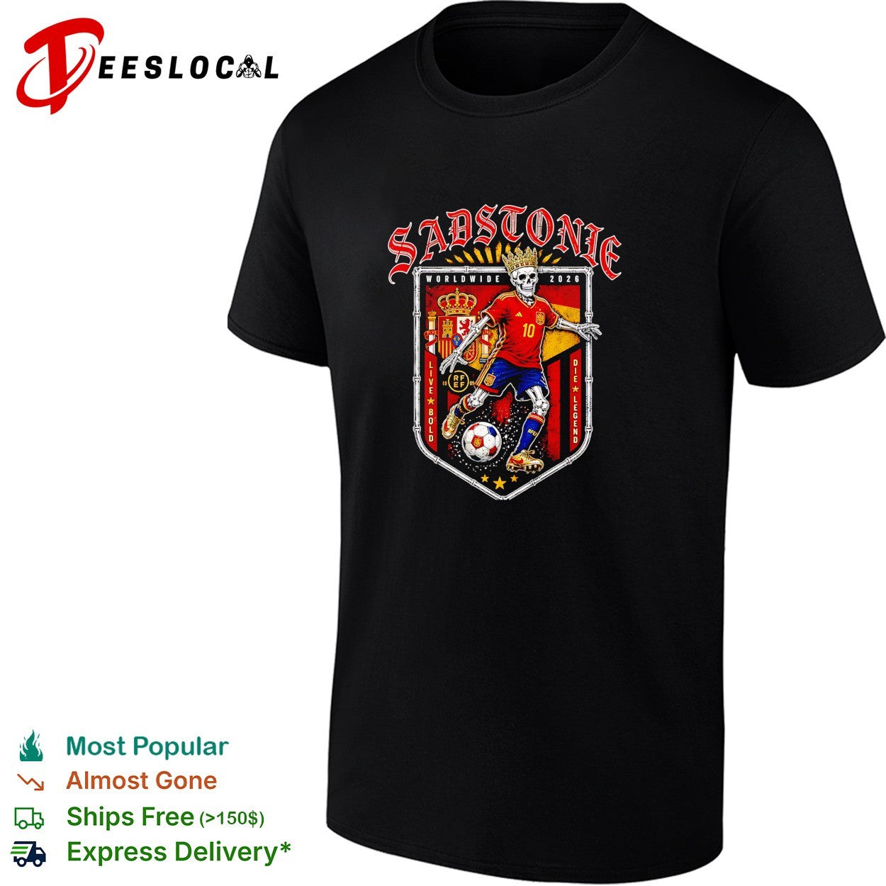 Sadstonie 2026 Spain skeleton soccer legend shirt (1)