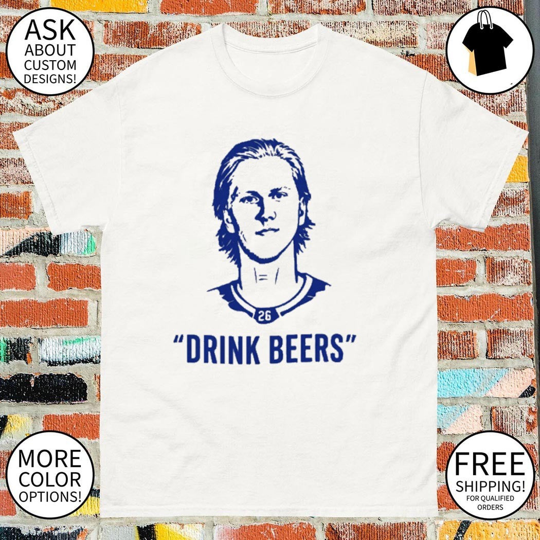 Sam Carrick wearing Rasmus Dahlin drink beers shirt