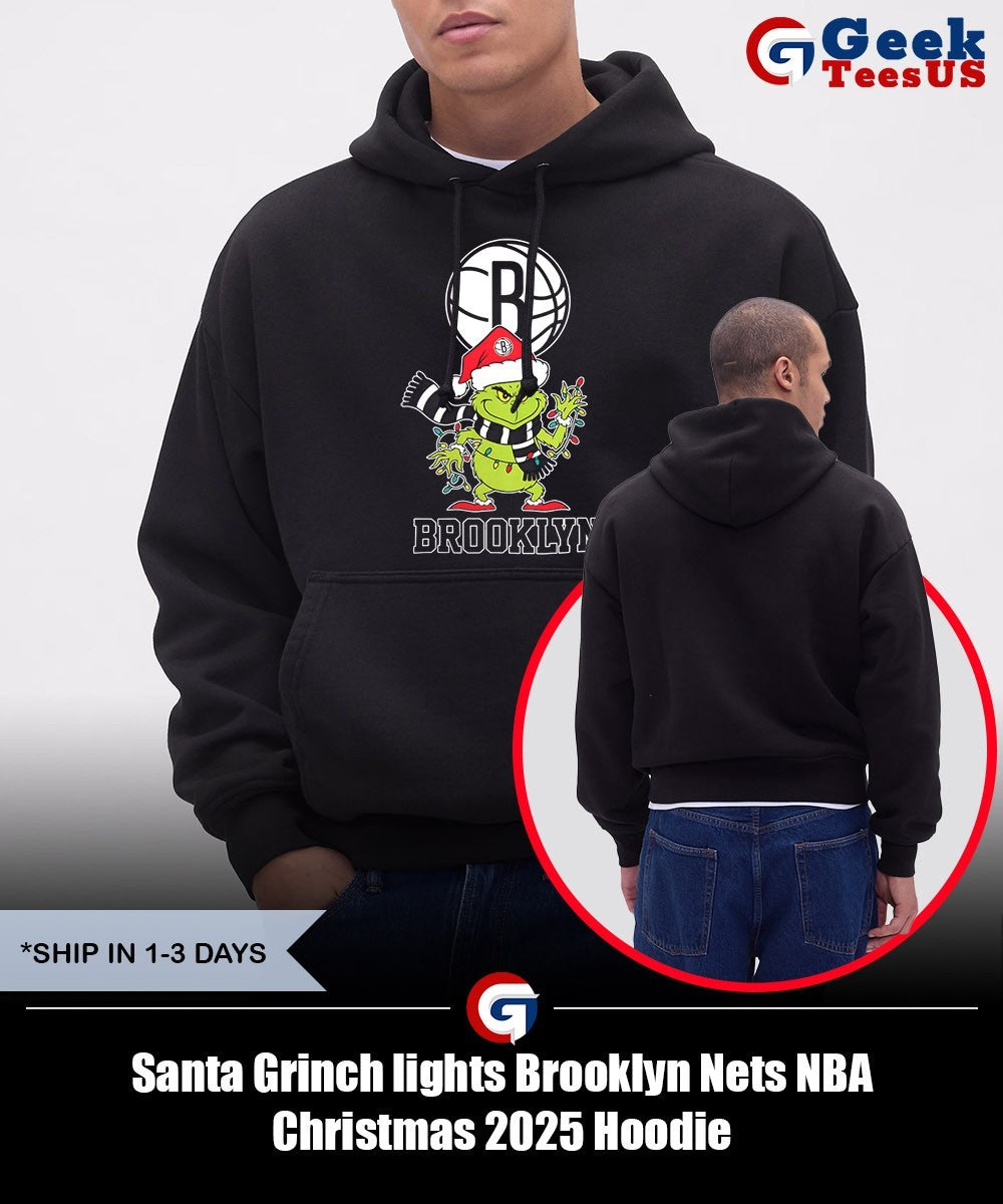 Santa Grinch lights Brooklyn Nets NBA Christmas 2025 shirt