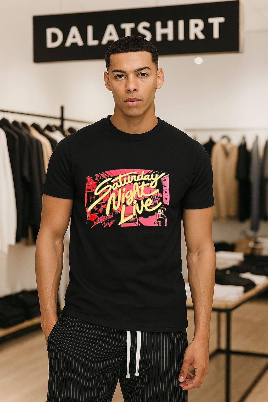 Saturday Night Live Studio Stage Pink Retro Script Logo shirt