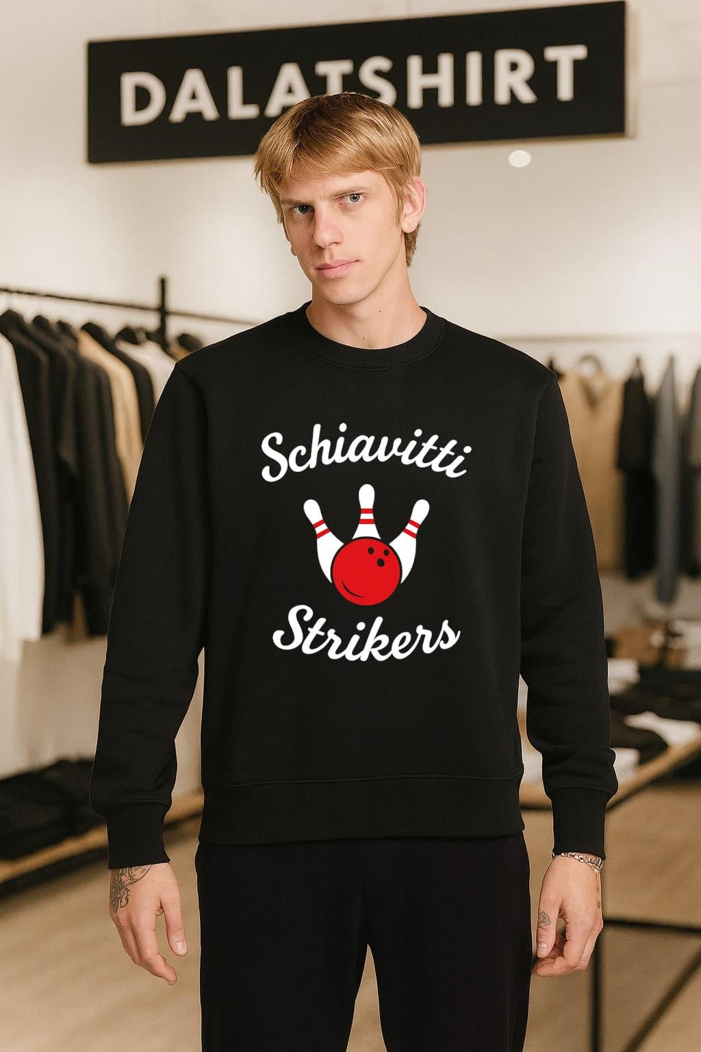Schiavitti Strikers bowling ball and pins sports shirt