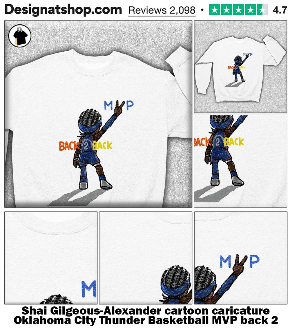 Shai Gilgeous-Alexander cartoon caricature Oklahoma City Thunder Basketball MVP back 2 back shirt
