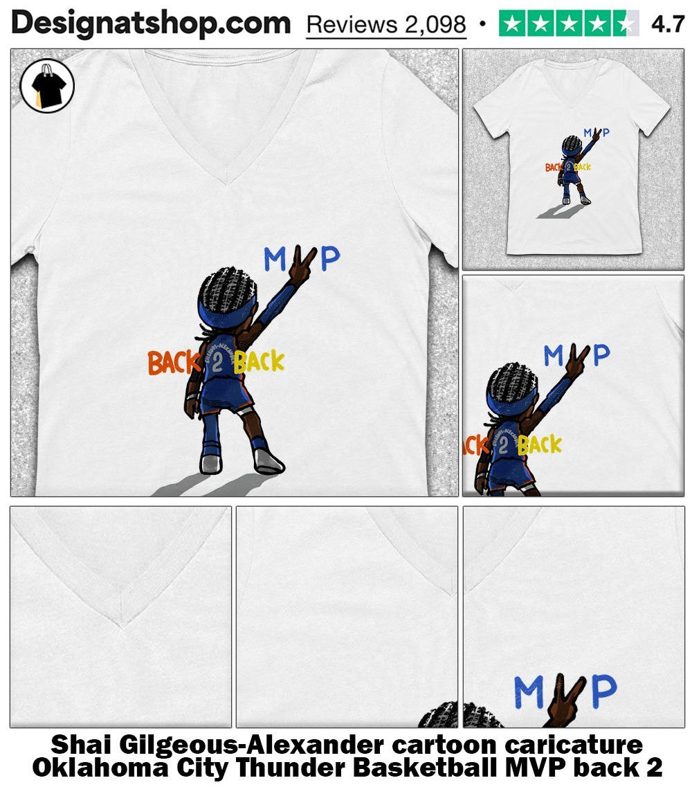 Shai Gilgeous-Alexander cartoon caricature Oklahoma City Thunder Basketball MVP back 2 back shirt