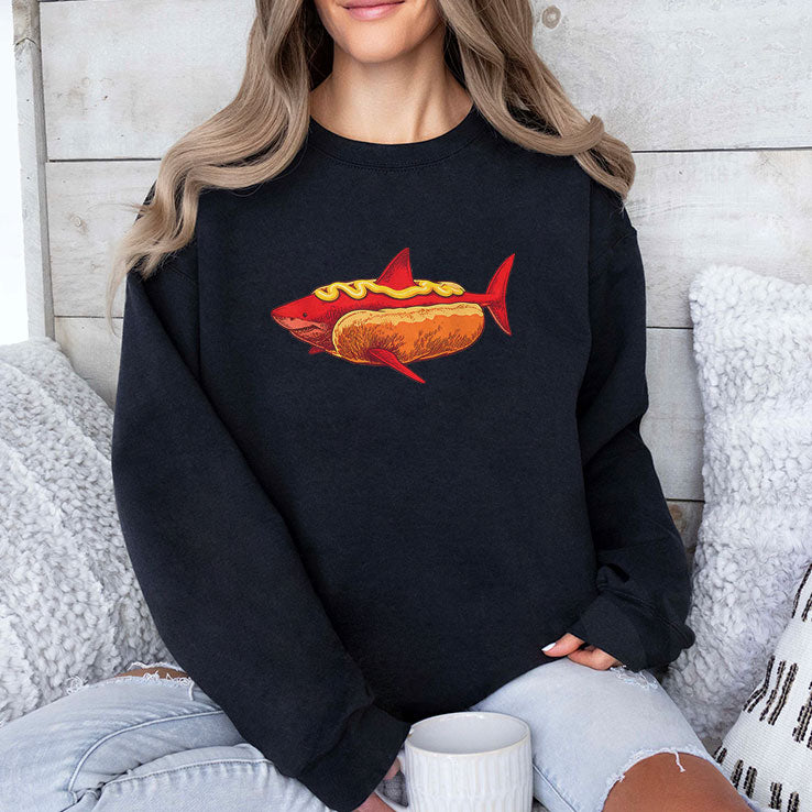 Shark Hot Dog Mustard Food Mashup Humor T Shirt