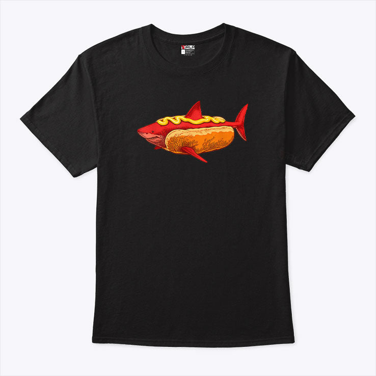 Shark Hot Dog Mustard Food Mashup Humor T Shirt