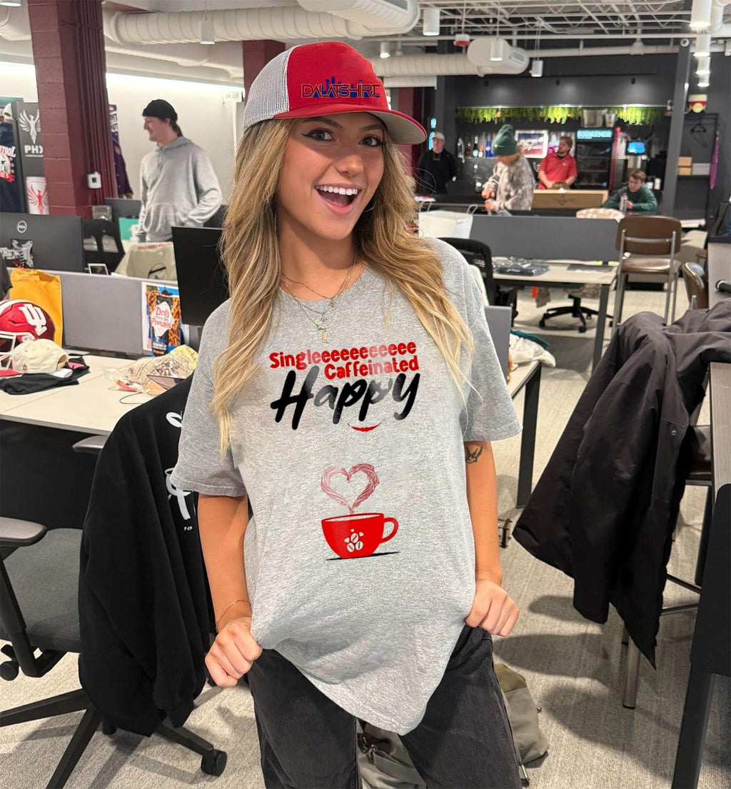 Singlee Caffeinated Happy Red Coffee Cup Heart Steam shirt