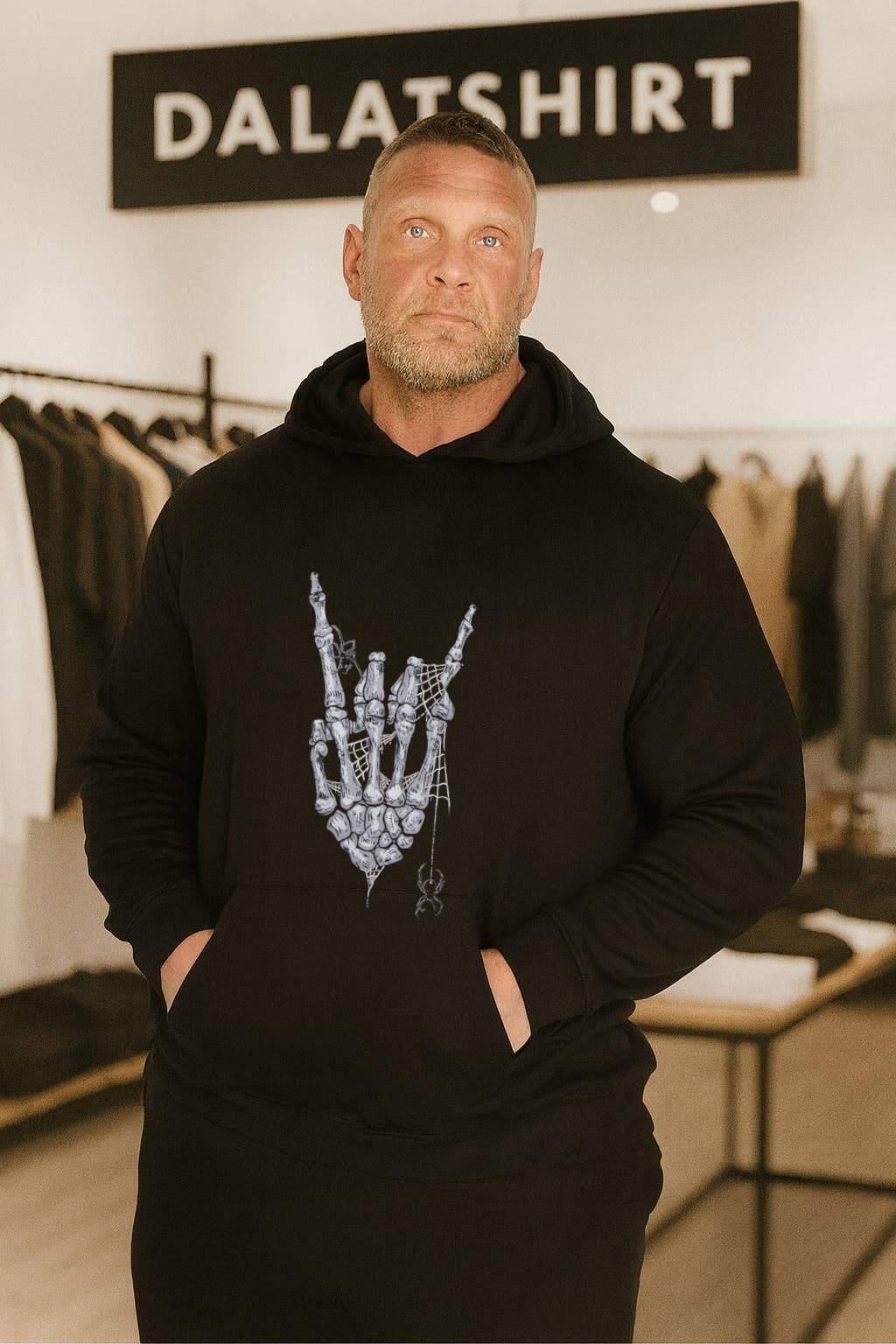 Skeleton Rock On Hand Sign Spider Web Halloween Graphic shirt