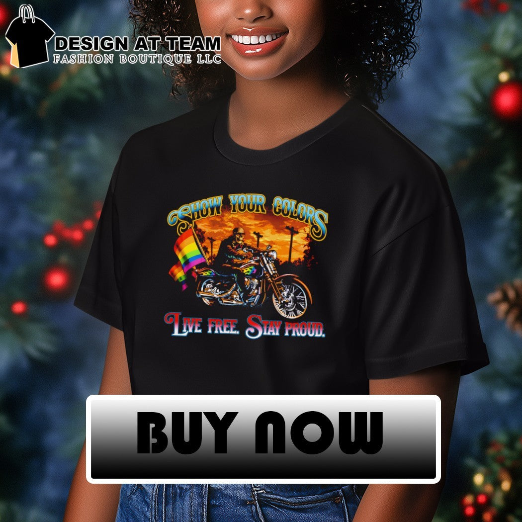Skeleton Show Your Colors Live Free Stay Proud Pride Month LGBTQ 2026 shirt