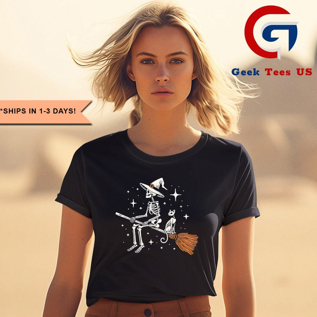 Skeleton and Black Cat Subtle FDT Halloween shirt