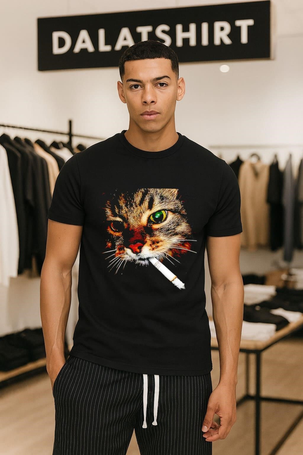 Smoking Tabby Cat Portrait With Russian Style Cigarette Graphic shirt