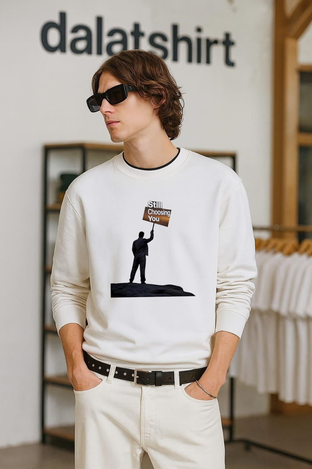 Still Choosing You Man Holding Sign On Hill Silhouette shirt