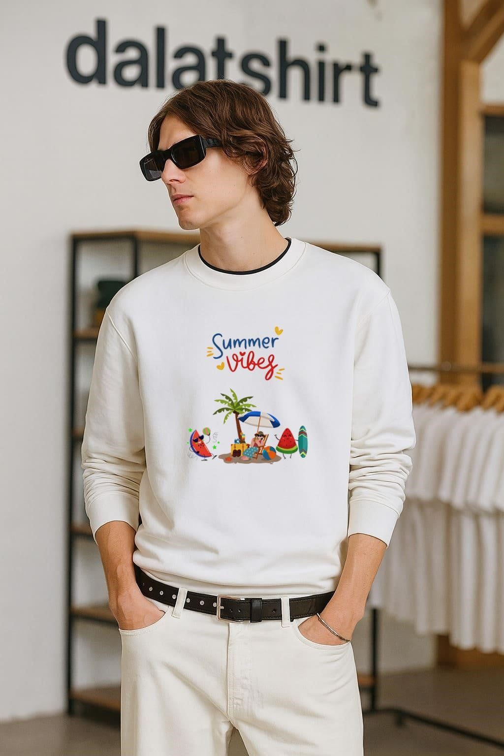 Summer Vibes Palm Tree Watermelon Characters Beach Sun shirt