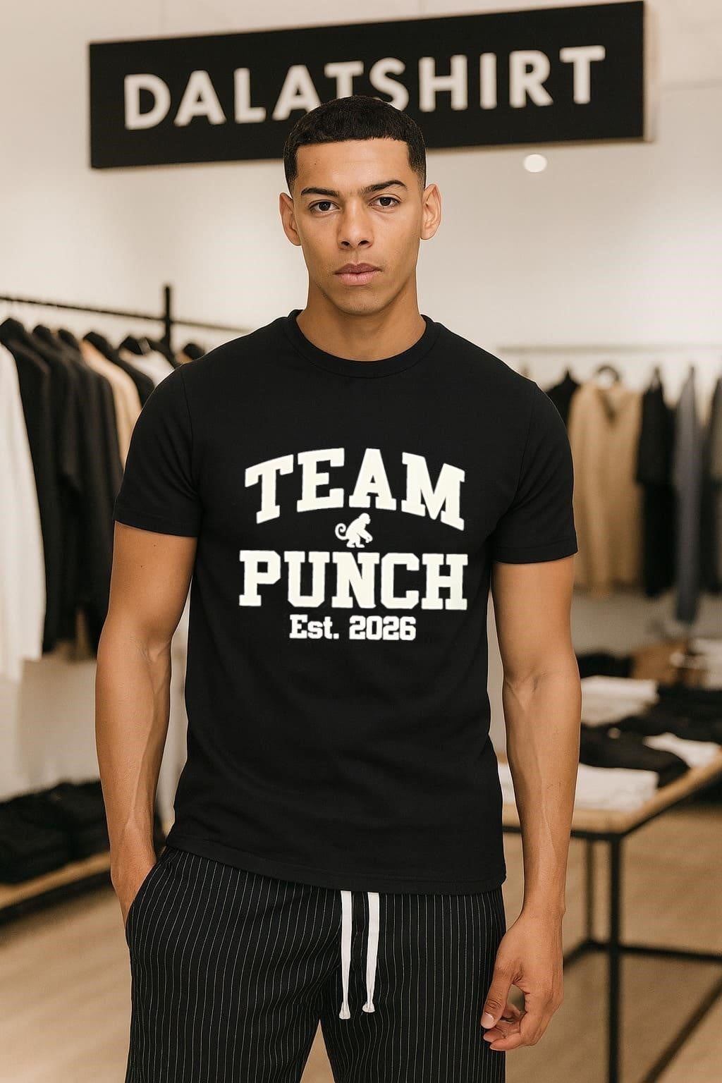 Team Punch Est. 2026 monkey silhouette varsity style shirt