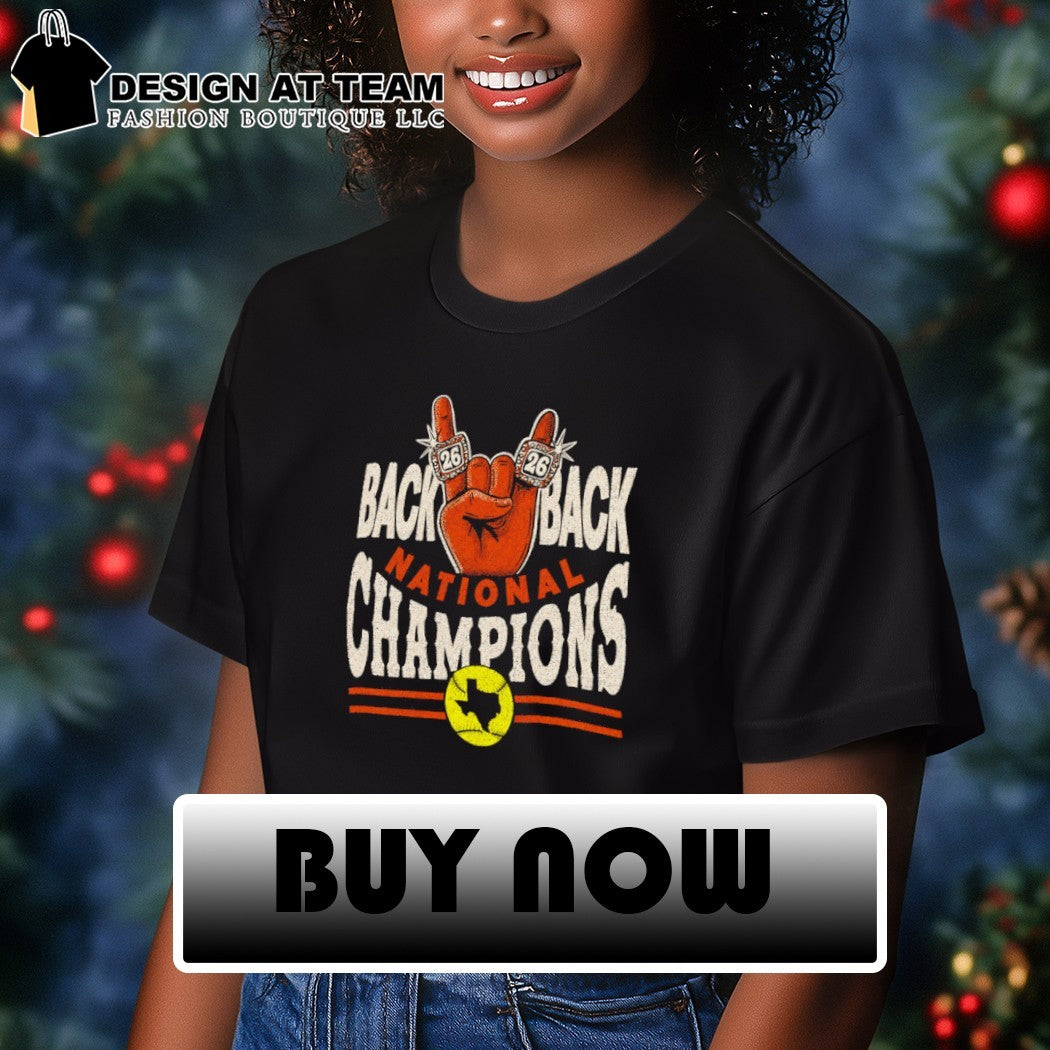 Texas Longhorns softball apparel Back to Back National Champions hand ring shirt