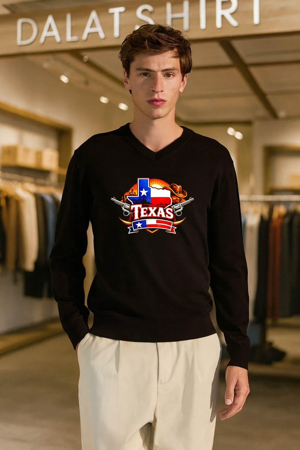 Texas State Flag Map Cowboy Hat Revolvers Desert Landscape shirt