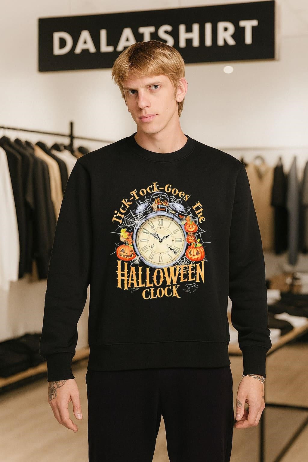 Tick Tock Goes The Halloween Clock Pumpkin Spider Web shirt