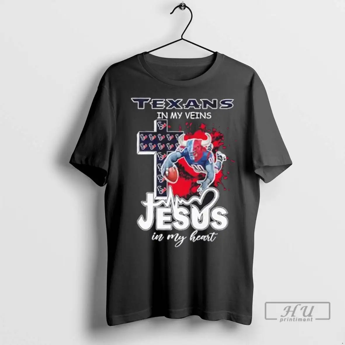 Trending Houston Texans In My Veins Jesus In My Heart Cross Mascot T Shirt