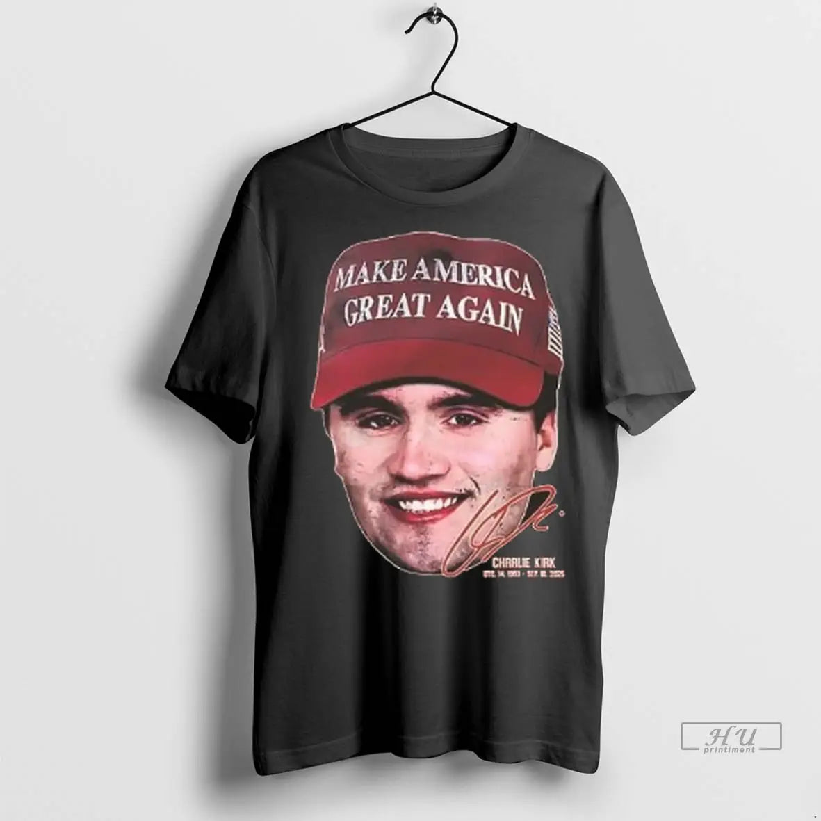 Trending Rest In Peace Charlie Kirk Face Signature 2 Sided T Shirt