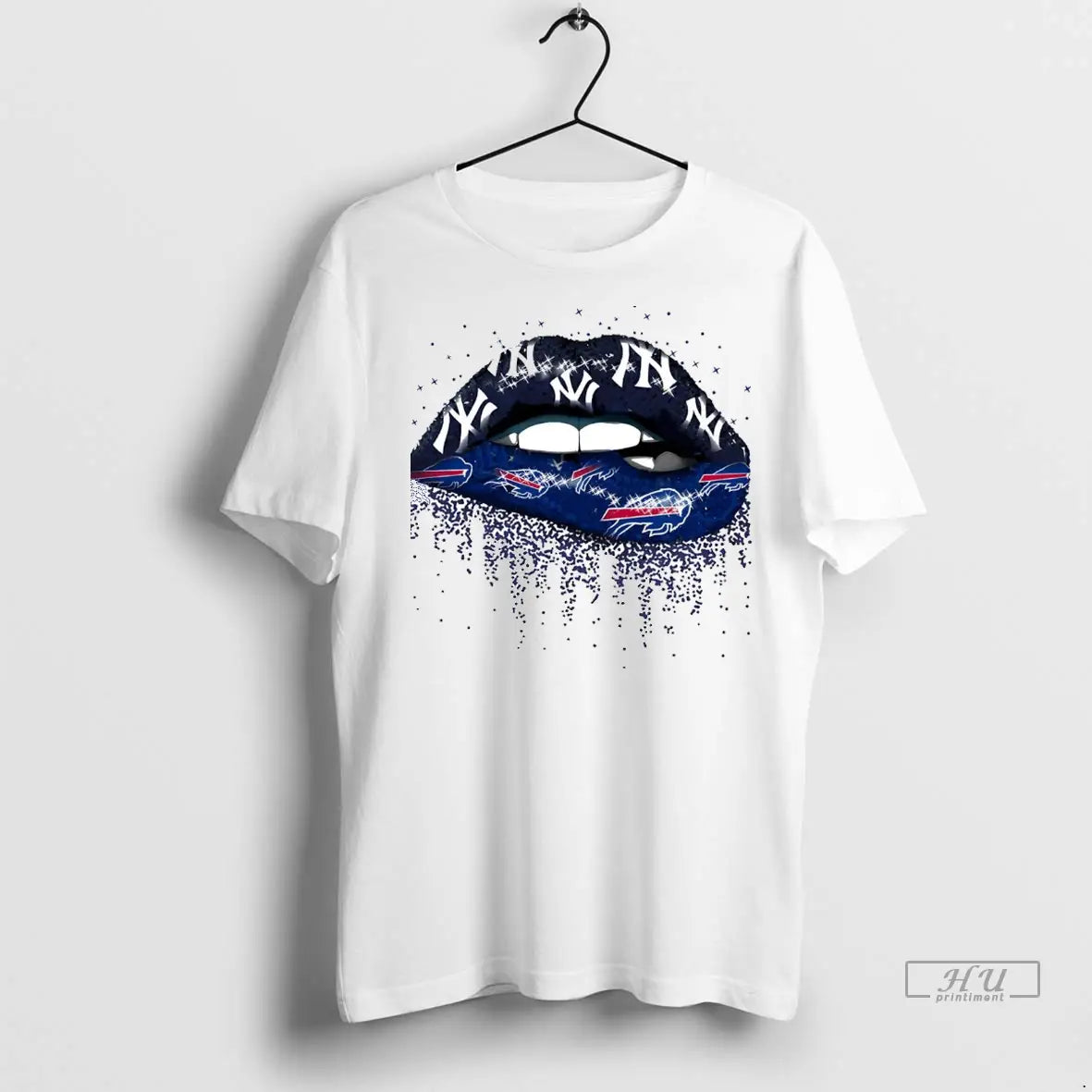 Trending Yankees And Bills Lips Falling Hearts T Shirt