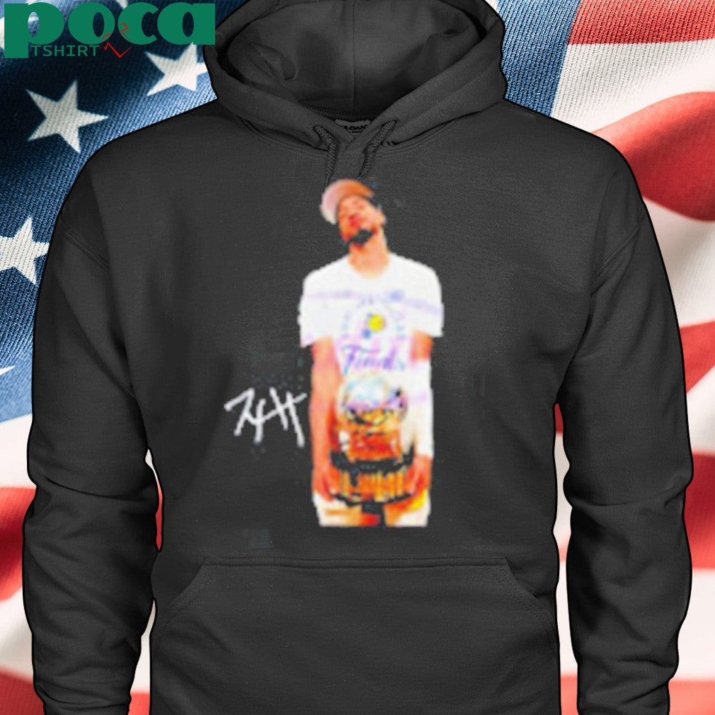 Tyrese Haliburton holding trophy Indiana Pacers 2025 NBA Finals signature shirt