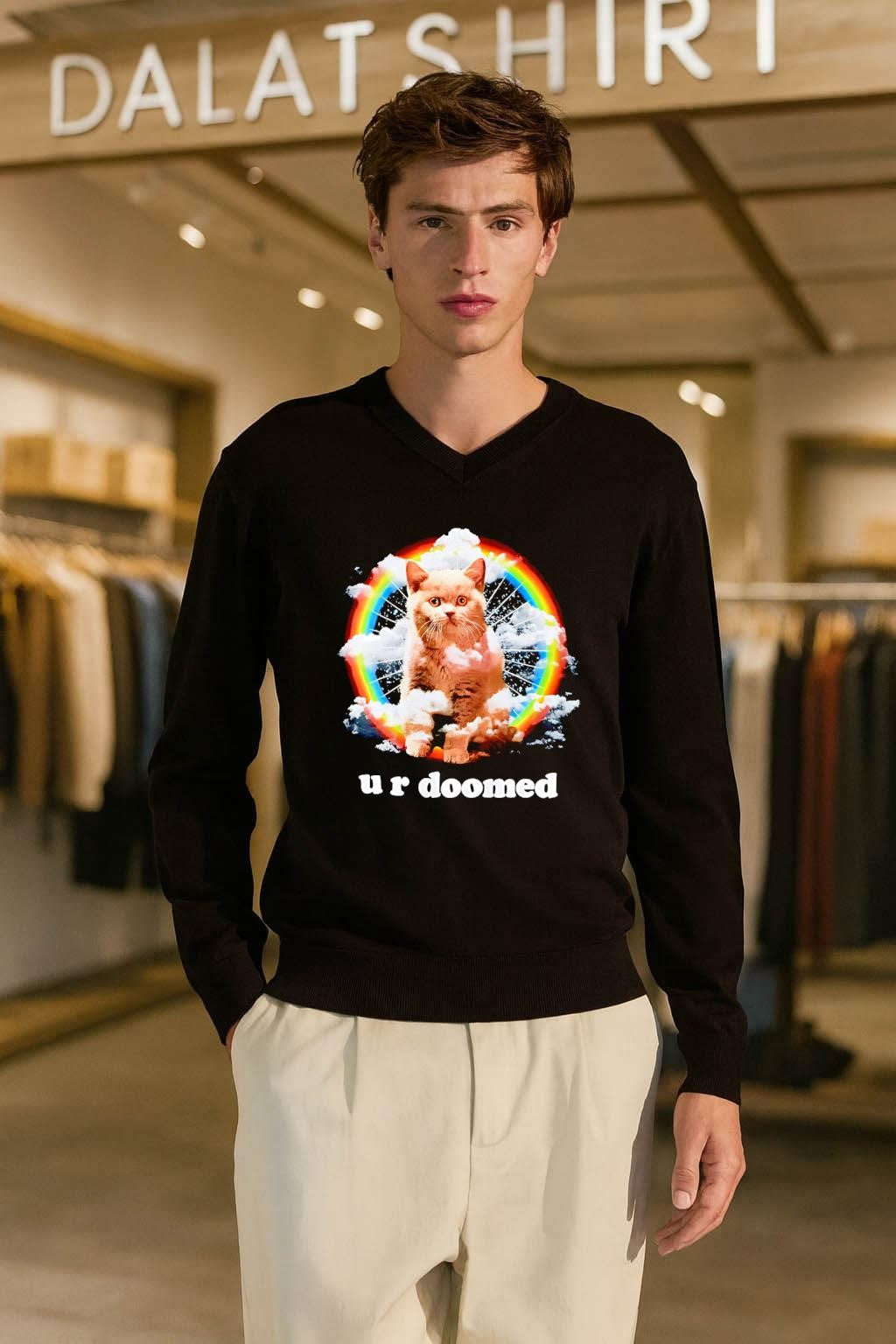 U R Doomed Cat In Clouds Rainbow Space shirt