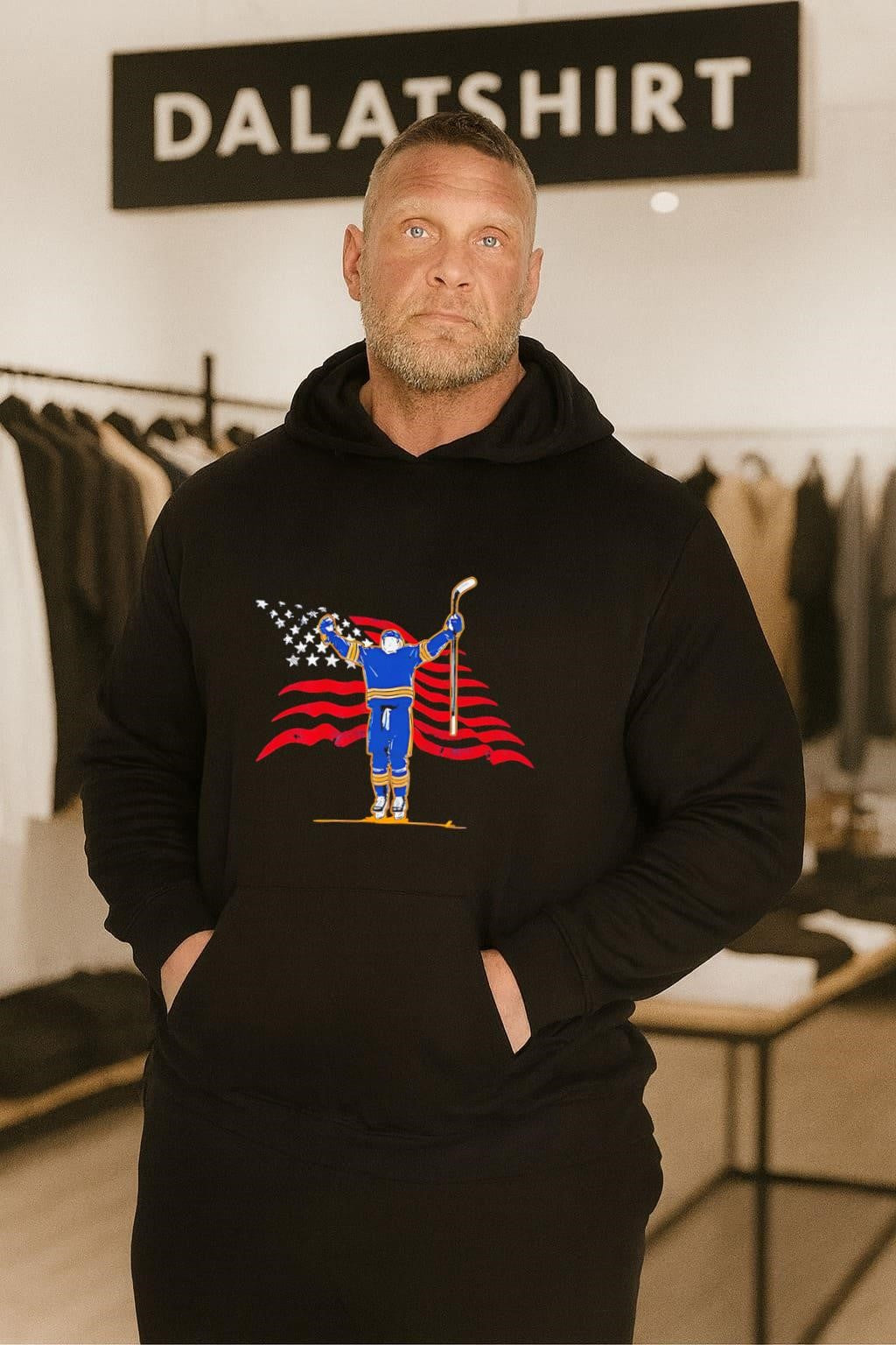 USA Flag Hockey Player Raising Arms Victory shirt