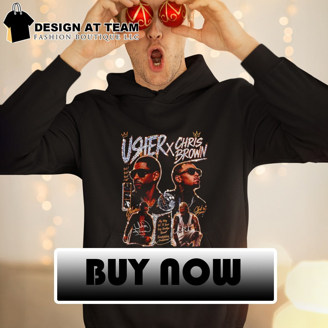 Usher and Chris Brown Rhinestone Portrait Music Artist signatures shirt