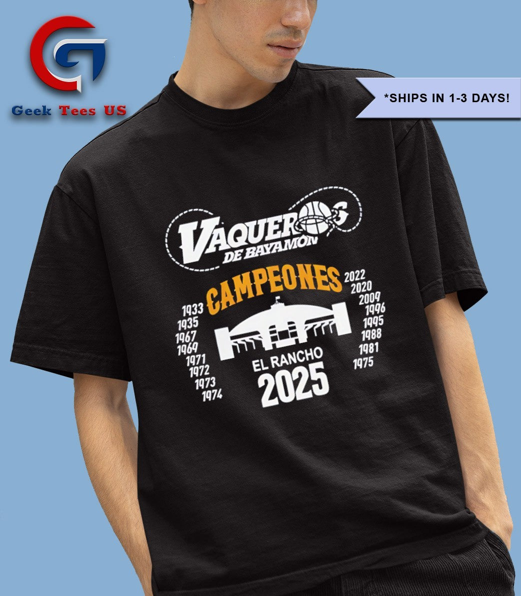 Vaqueros de Bayamon Champions Baloncesto Superior Nacional 2025 Stadium shirt