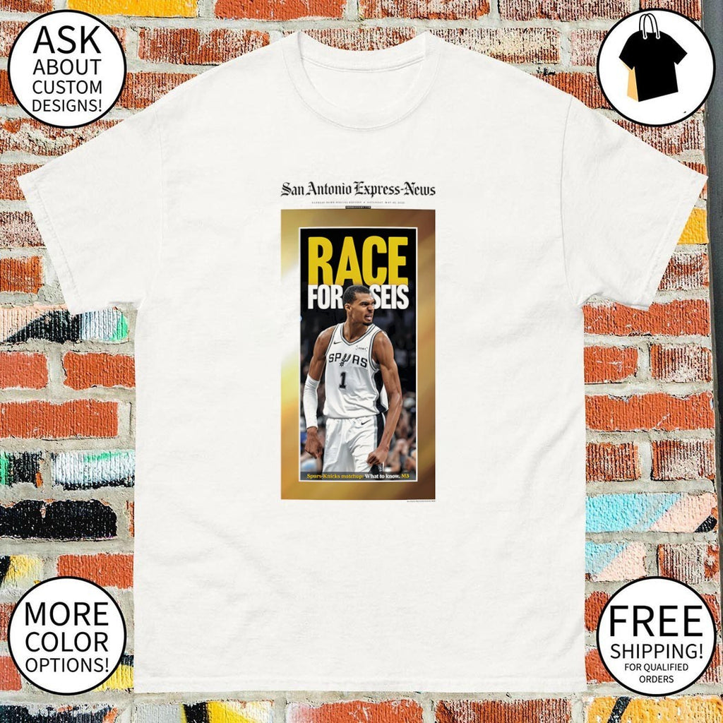 Victor Wembanyama San Antonio Spurs Express News Basketball Race for Seis shirt