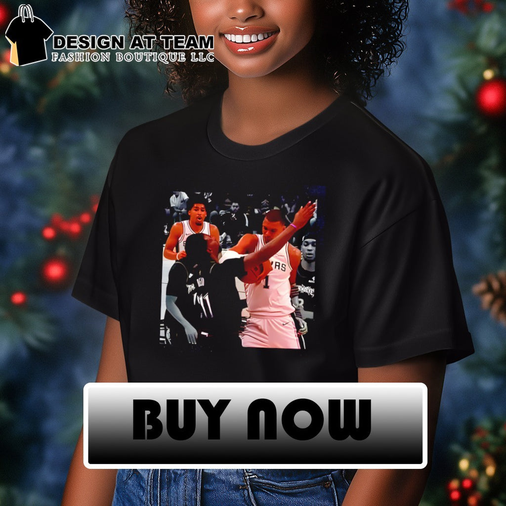 Victor-Wembanyama elbow on Naz-Reid San Antonio Spurs and Minnesota Timberwolves NBA Playoffs photo shirt