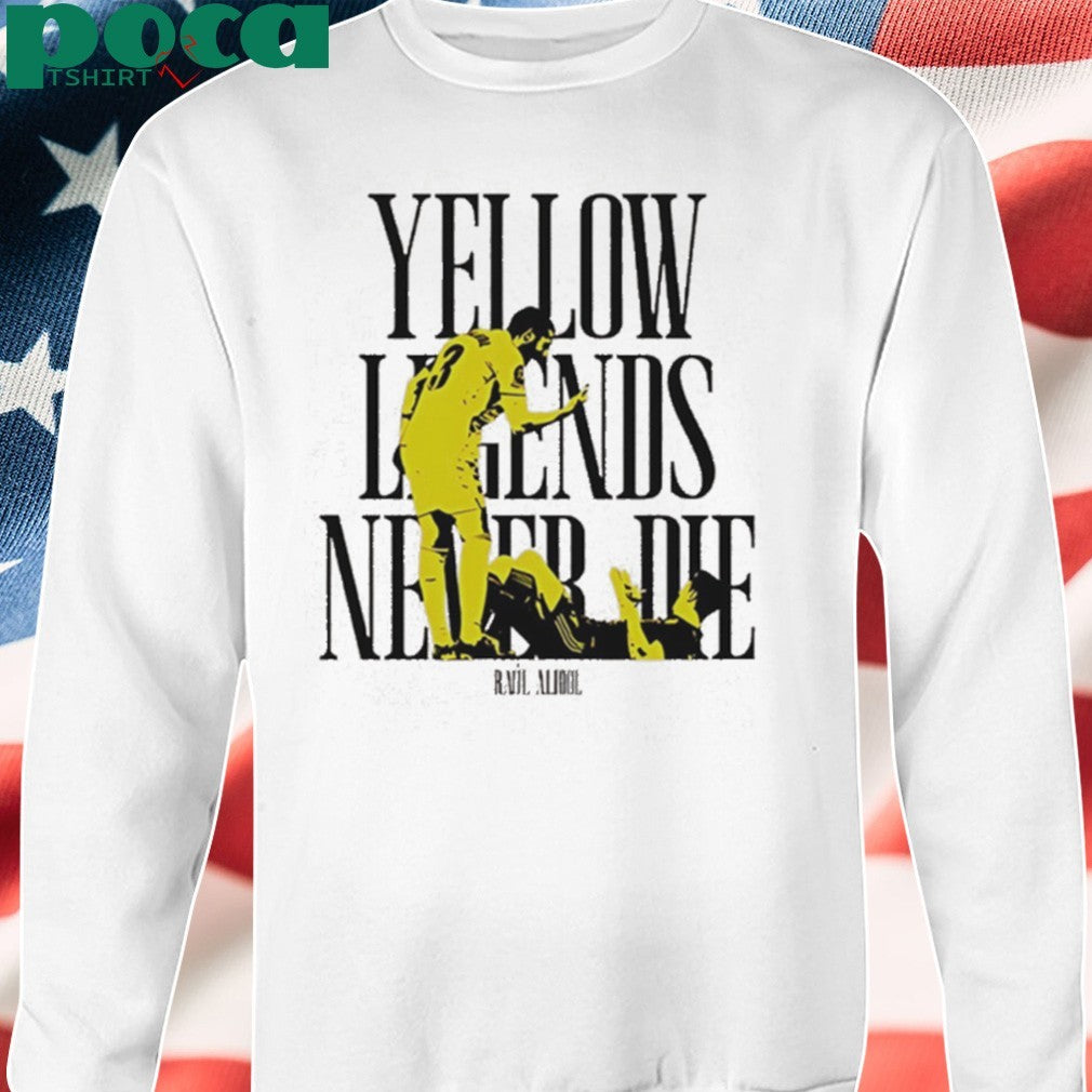 Villarreal CF Yellow legends never die Raúl Albiol silhouette shirt
