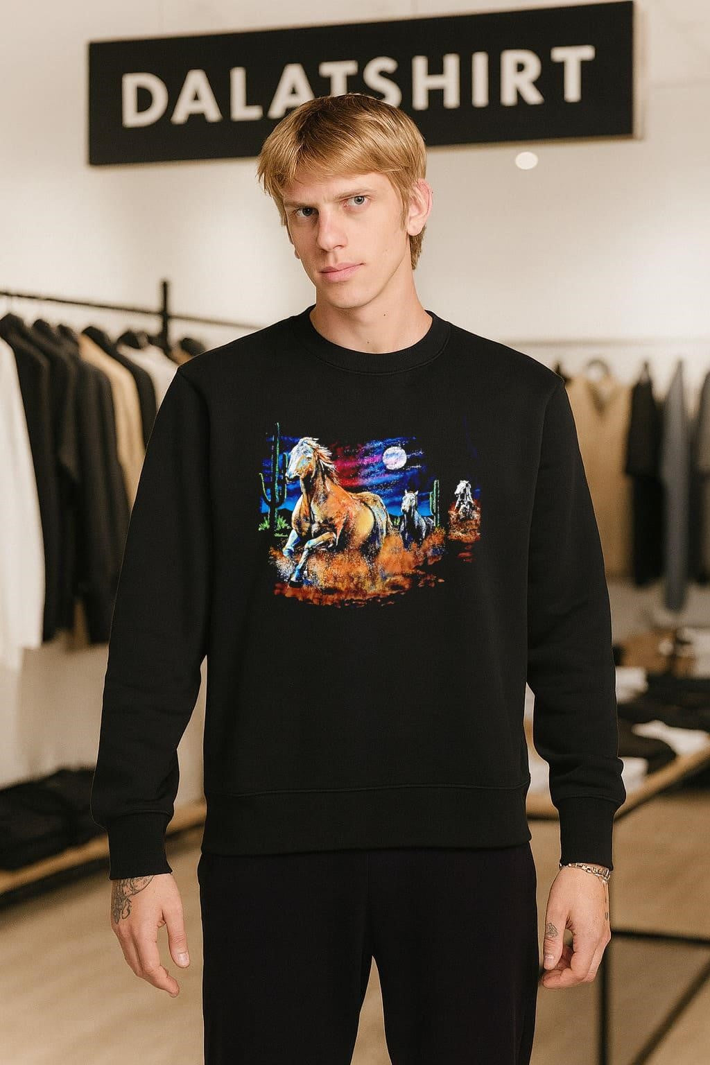 Wild Horses Galloping in Desert Night Landscape shirt
