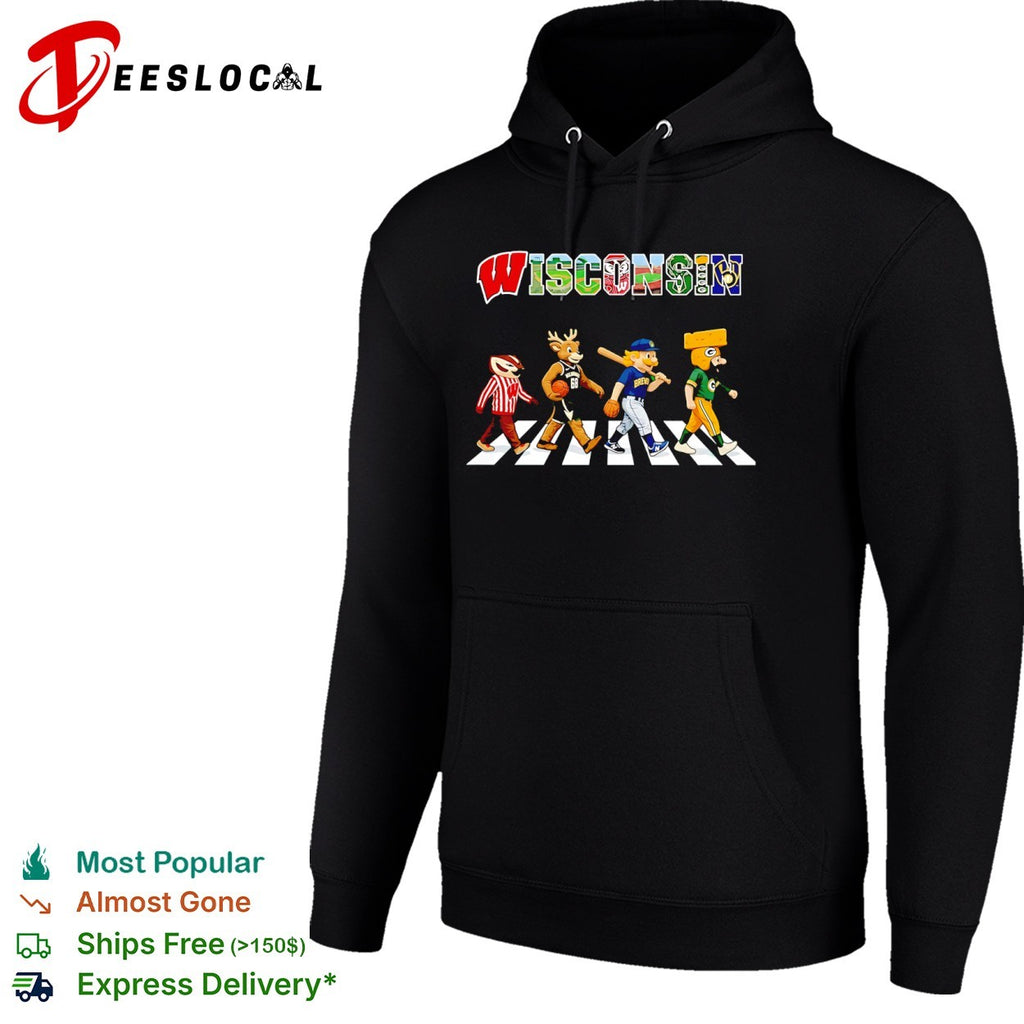 Wisconsin Badgers Bucks Brewers Packers mascot walking across shirt