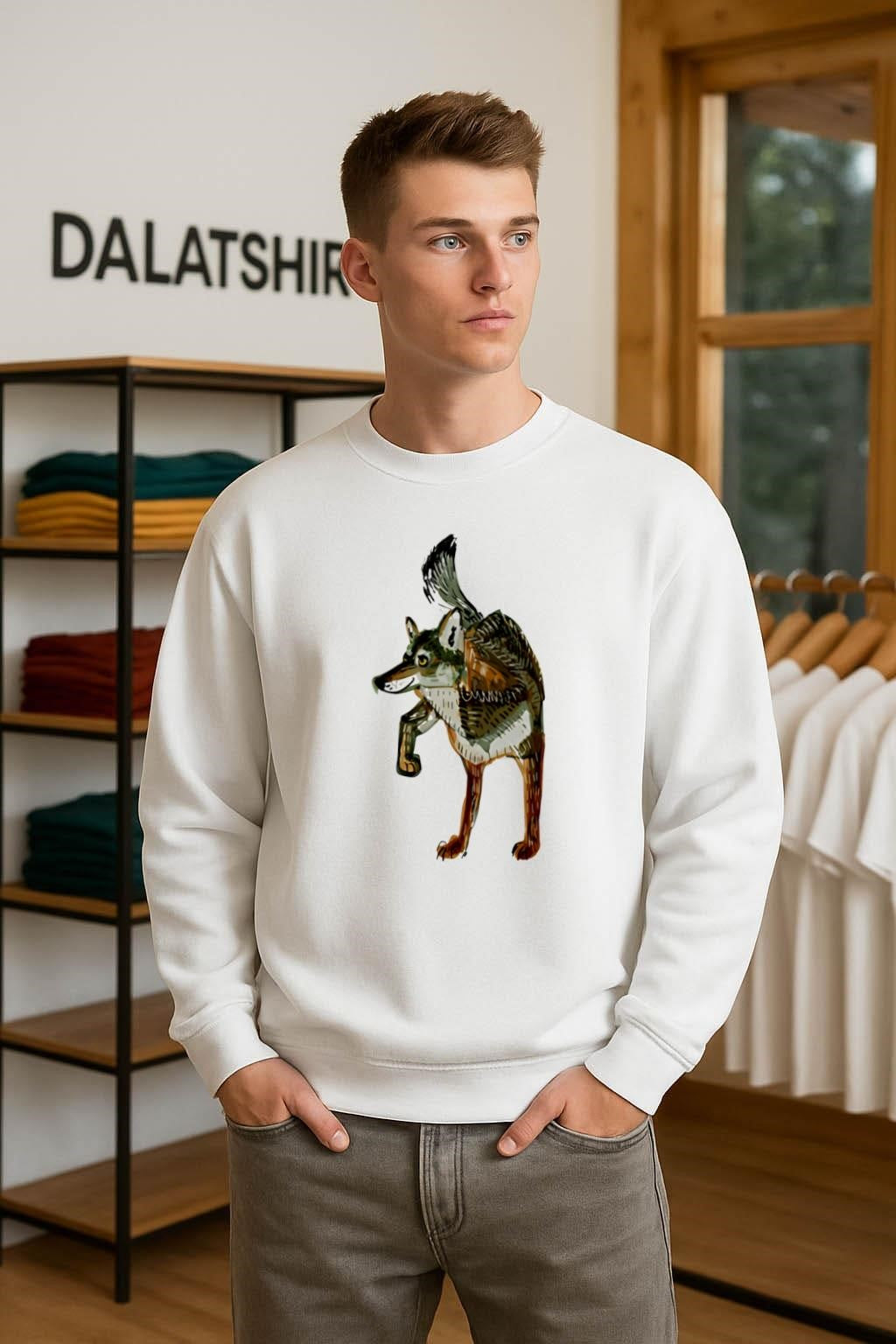 Wolf Standing on Two Legs Artistic Sketch Illustration shirt