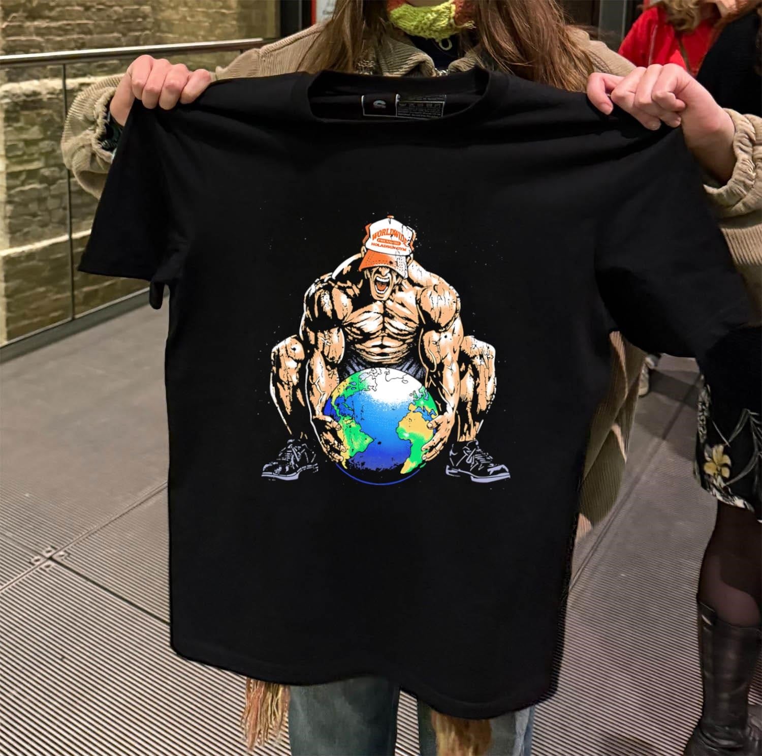 Worldwide Holadson Gym Bodybuilder Holding Planet Earth Fitness shirt