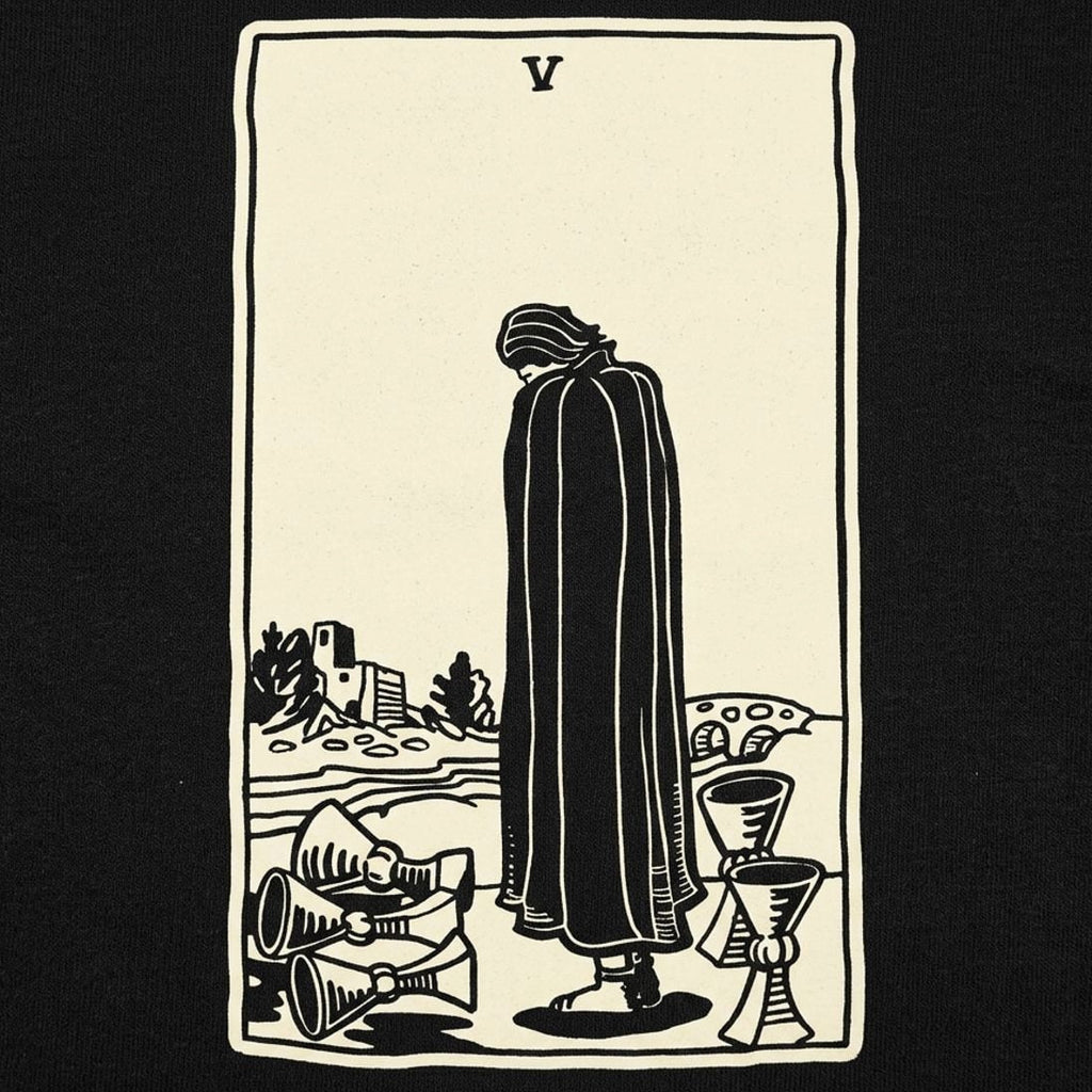 Tarot Five of Cups Card Hooded Figure Mourning