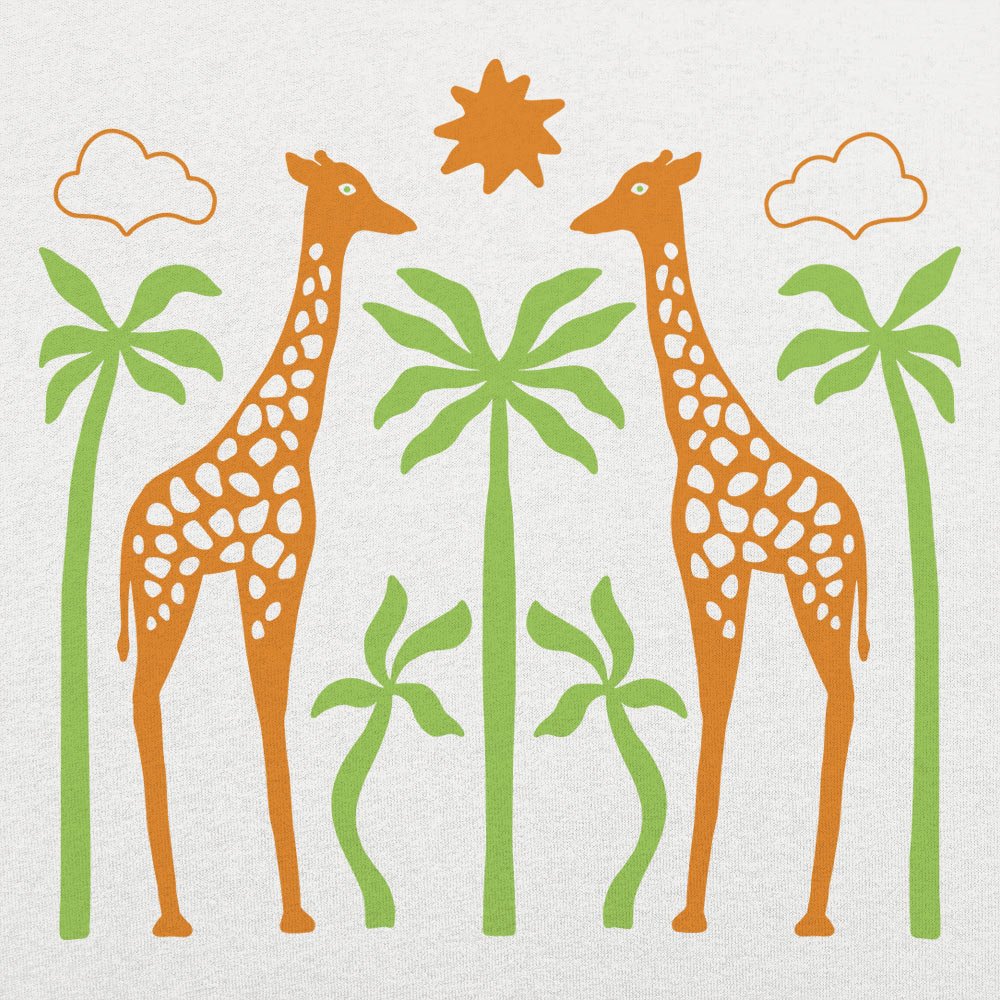 Giraffes in the Savanna with Palm Trees