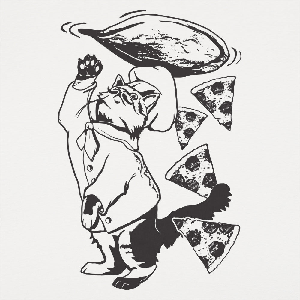 Pizza Cat Chef Tossing Dough and Pepperoni Slices
