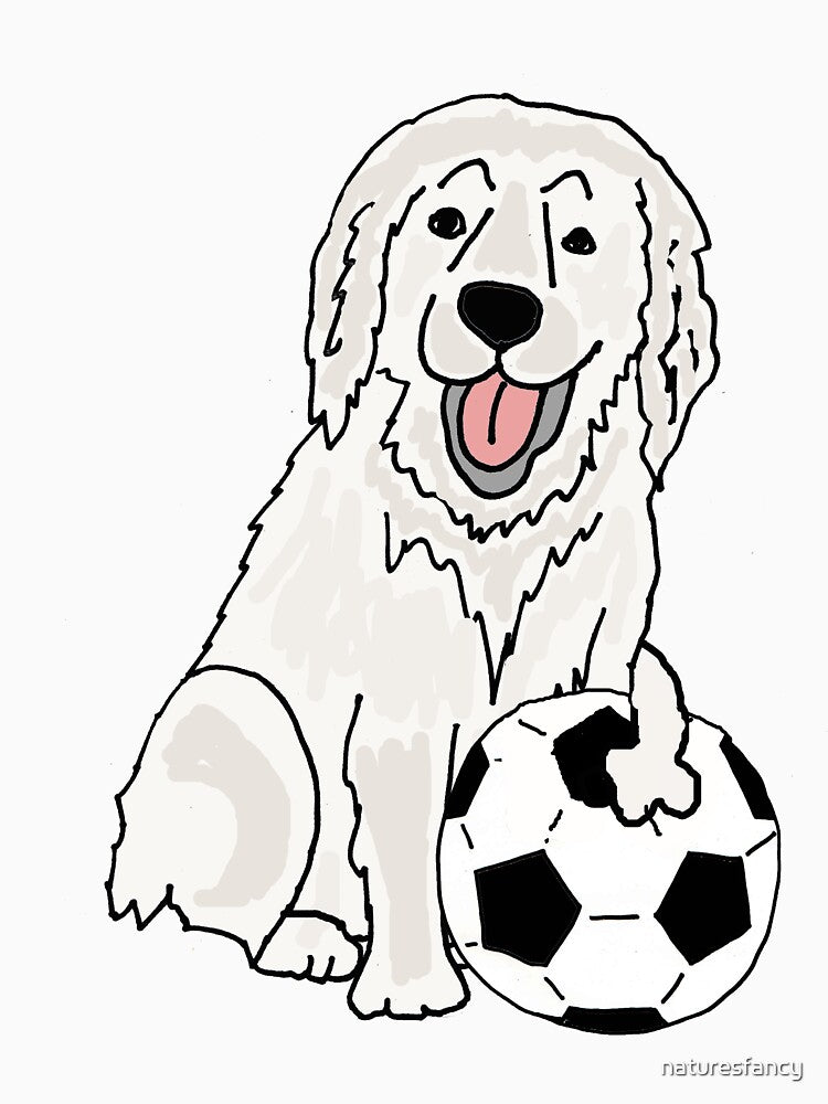 Funny Great Pyrenees Dog Playing Soccer Cartoon by Nature's Fancy