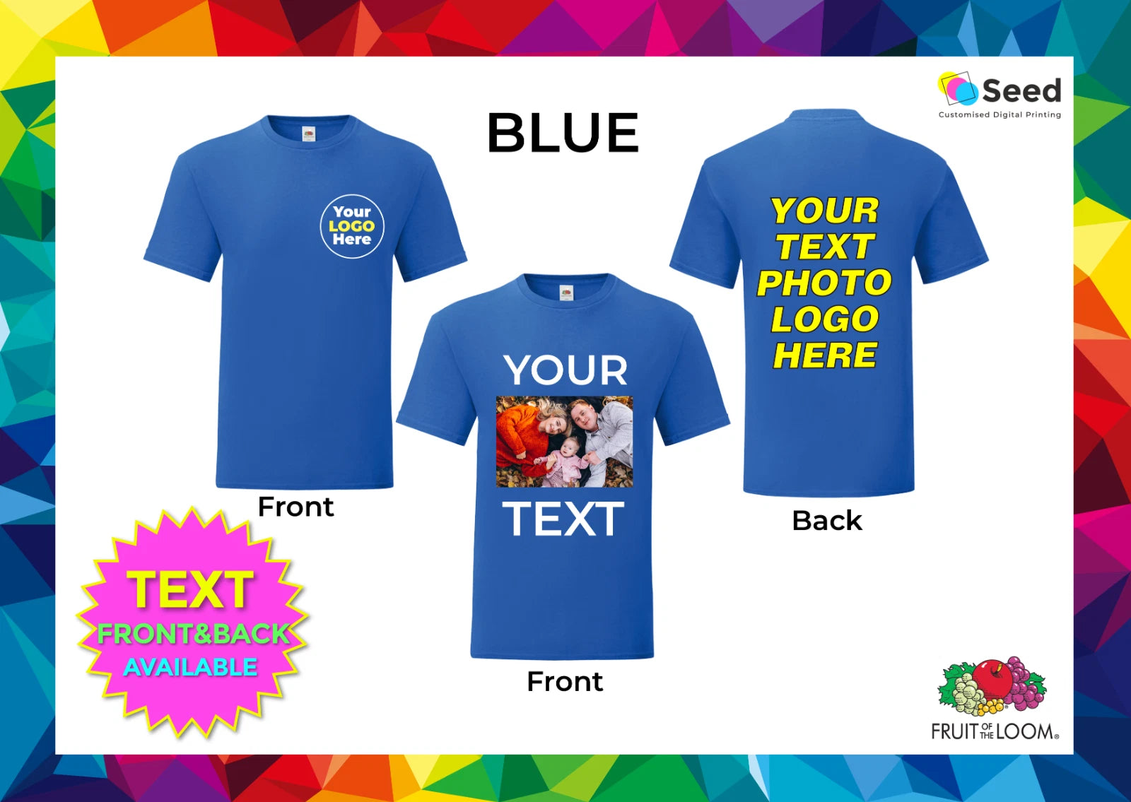Personalised TShirt Your Text Logo Photo Printed Custom t-shirt Party Cotton Top
