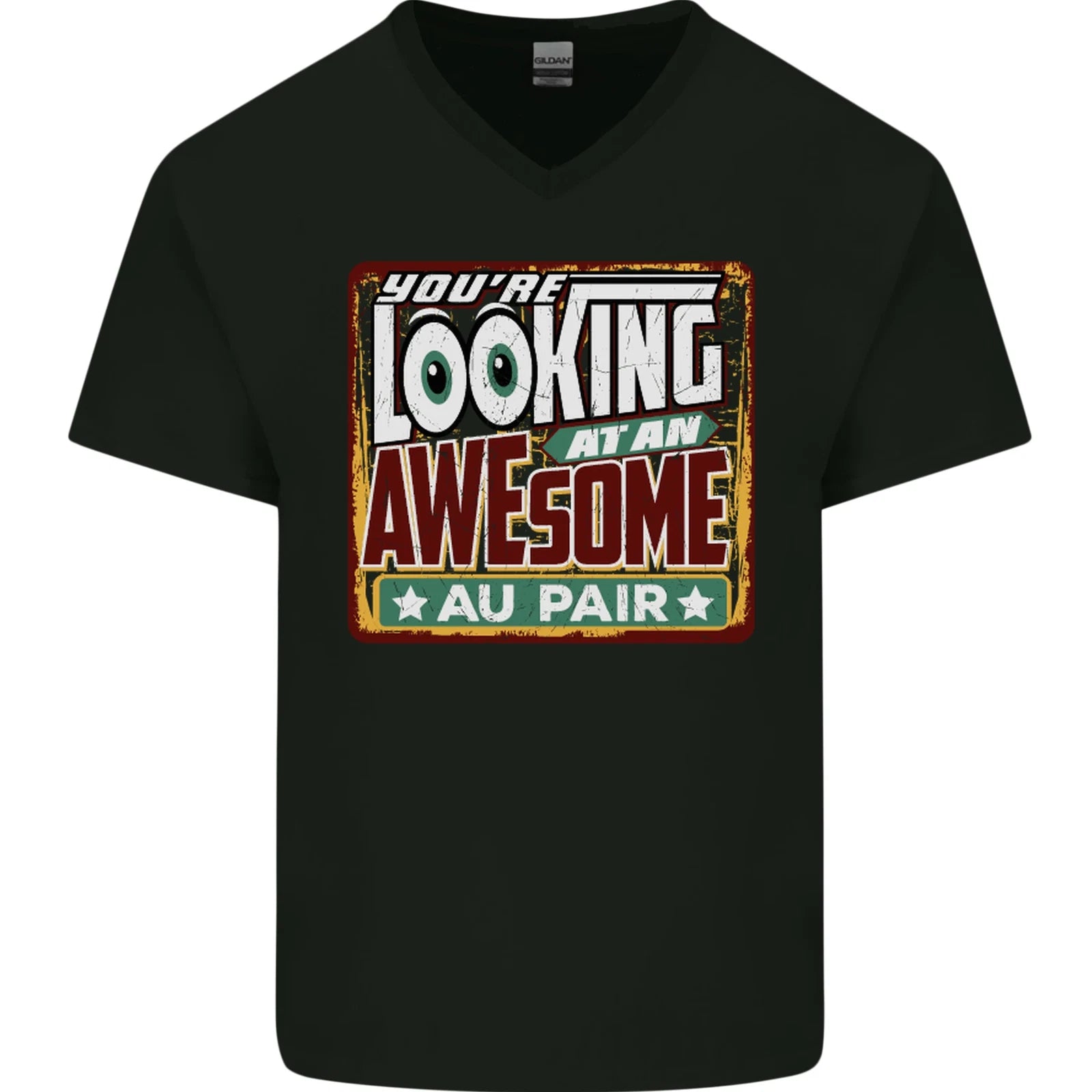 Youre Looking at an Awesome Au Pair Mens V-Neck Cotton T-Shirt