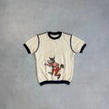 VINTAGE 60's ACKERMANN BIG BAD WOLF CARTOON ACRYLIC KNIT TEE T-SHIRT YOUTH 164CM