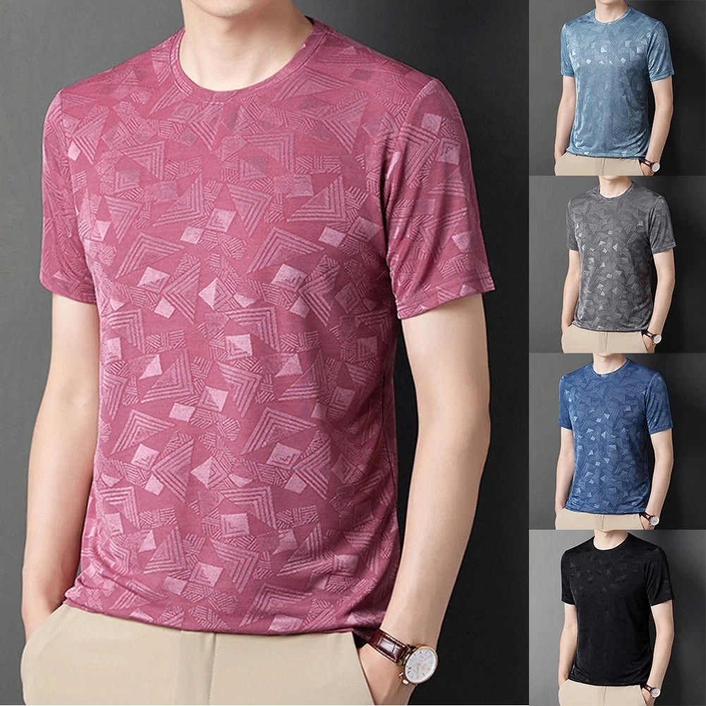 Men Short Sleeve Round Neck Slim Fit Undershirt Polyester Spandex Blend