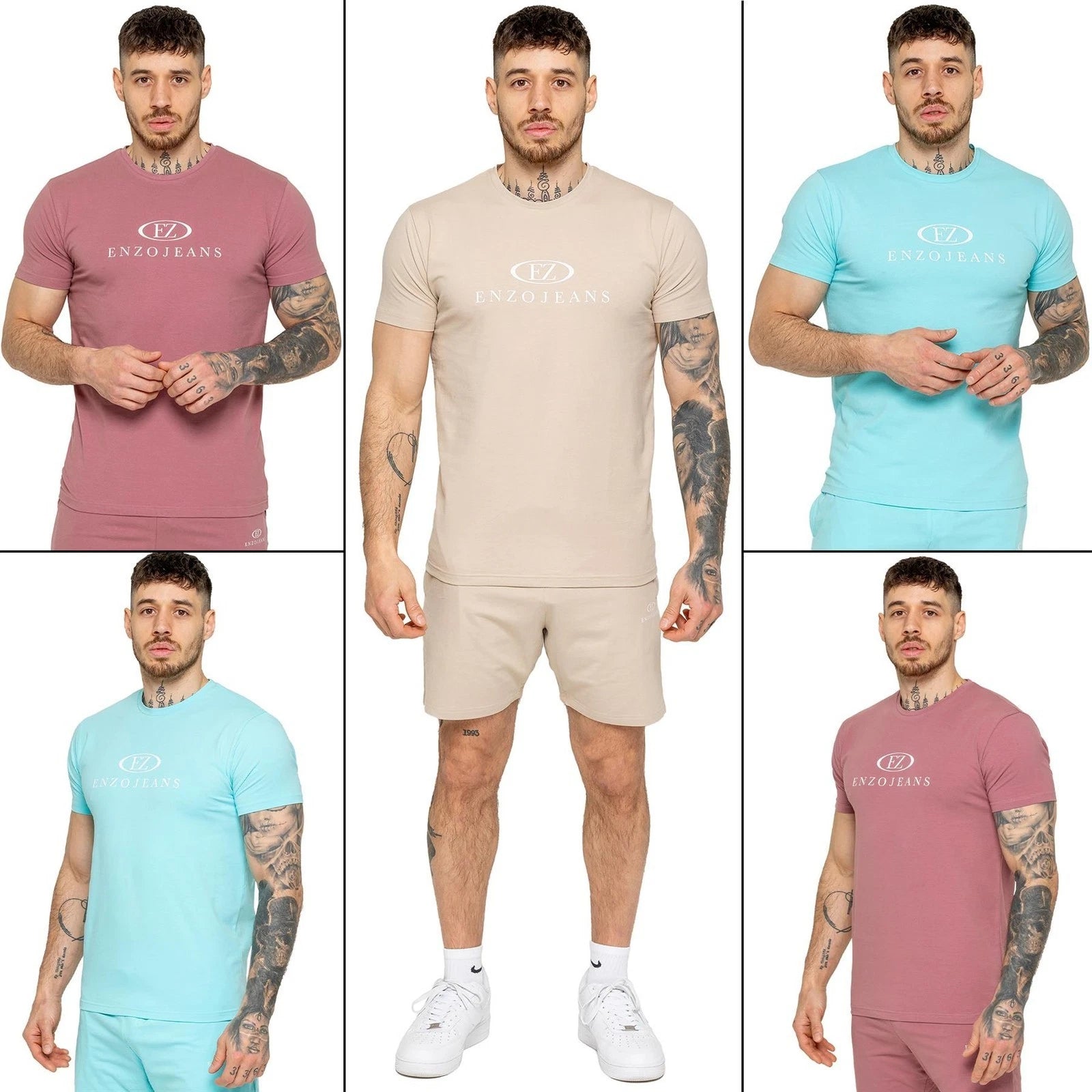 Enzo Mens T-shirt Short Sleeve Slim Fit Cotton Stretch Athletic Crew Neck Tee
