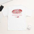 Stay Focused White Cotton T-Shirt Motivational Graphic Back Print Unisex Size L