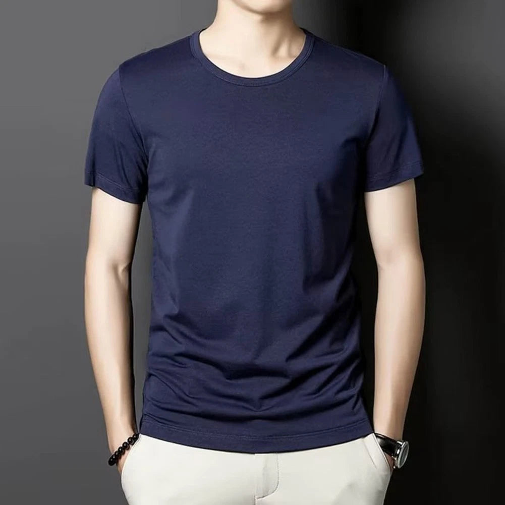 Trendy Men's Pullover Tee with Short Sleeves and Solid Colors for Everyday Wear